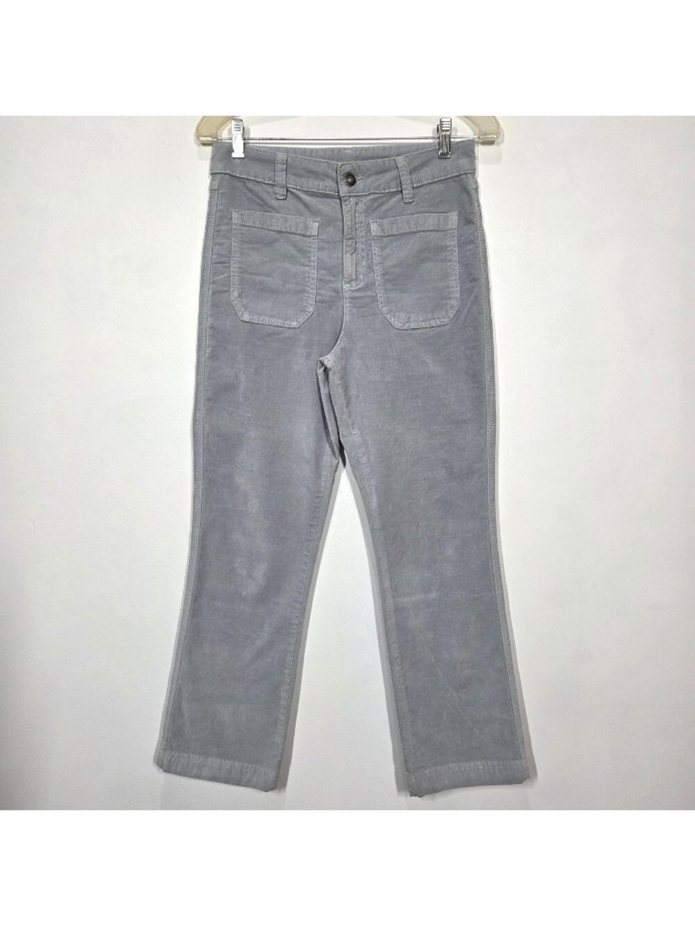 Free People Pants 8 Blue Gray High Time Velvet Kick Cropped Flare Boho Preppy